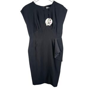 NEW! Hell Bunny Vixen Pleated Sheath Dress M Black Cap Sleeve Formal Classic